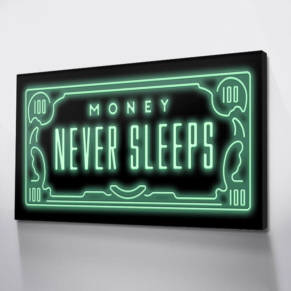 MONEY NEVER SLEEPS. | MOTIVATIONAL ARTWORK POSTER
